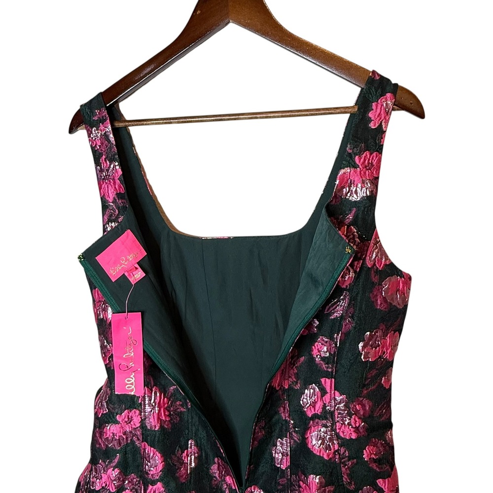 Lilly Pulitzer Leya Floral Jacquard Dress Fit-and-Flare Metallic Preppy Glam 8 - Picture 6 of 8